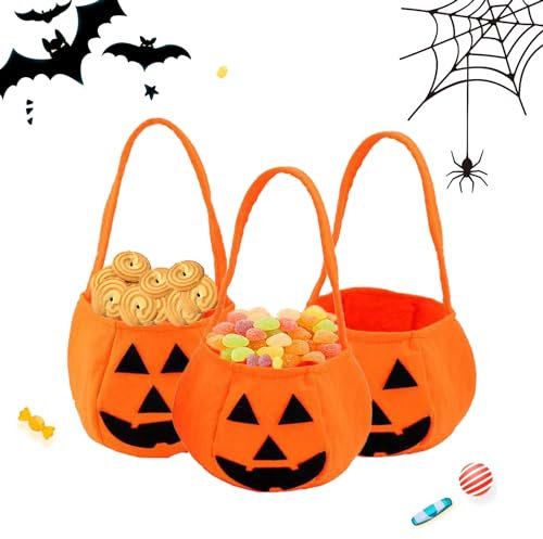 Kürbis Sammeltasche,Kürbis Tasche Eimer Süßigkeitentüten,3 Stück Halloween Kürbis Candy Bag Halloween Süßigkeits Tasche Kürbis Candy Bag Kinder Kürbis Eimer Trick or Treat Tasche