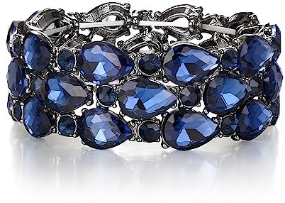 Clearine Damen Armband Mode Art Deco funkelnde Schicht Strass Kristall Stretch Armreif für Hochzeit Prom Party 02-Saphir Schwarz-Ton (Teardrop)