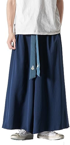 GURUNVANI Herren Wide Leg Pants Japanische Yoga Hosen Hip Hop Baggy Hosen, 23K133Marineblau, L