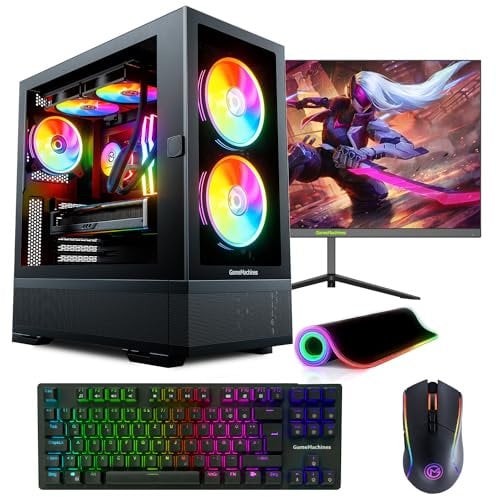 GameMachines Element Komplett Set - Gaming PC - Wasserkühlung - AMD Ryzen 7 5700X - GeForce RTX 5060-1TB SSD - 32GB RGB DDR4 - WLAN - Tastatur - Maus - Mauspad - 24 Zoll 165Hz Monitor - Win 11