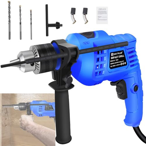 2 in 1 Drill and Hammer Drill Rotary Hammer Drill Set, Electric Breaker with 360° Rotatable Side Handle,0-3000RPM Variable Speed with 5/6/8mm Concrete Bit for Wood Concrete Steel Stone