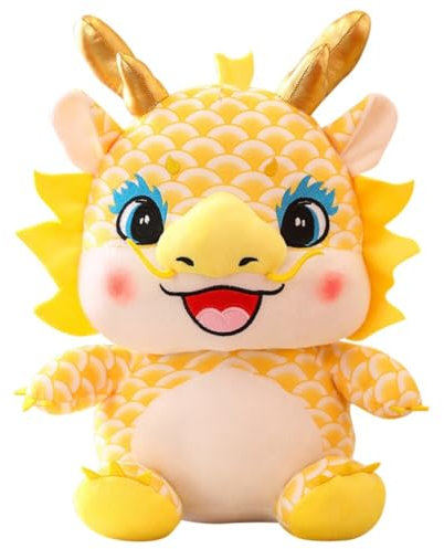 Dragon Peluche Jouet 25cm Dragon Chinoise Mascotte poupée en Peluche 2024 Nouvel an Chinois Cadeaux Animaux en Peluche Oreillers Doux pour Maison Bureau Canapé Voiture Décoration, Jaune