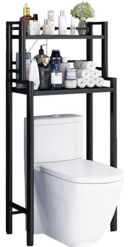 GIZNXBA Toilettenregal Schwarz, Toilettenschrank Überbau Waschmaschinenregal Doppelt Badezimmer Platzsparend Freistehend Über Der Toilette Stehen Für Toilette, Wäsche