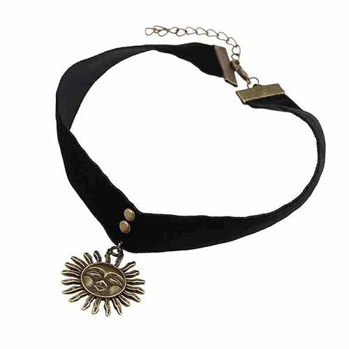 ZONEWD Gothic Hip Hop Schmuck Damen Gothic Leon Mathilda Halskette Mädchen Schwarz Samtband Retro Sun Shaped Choker Halskette