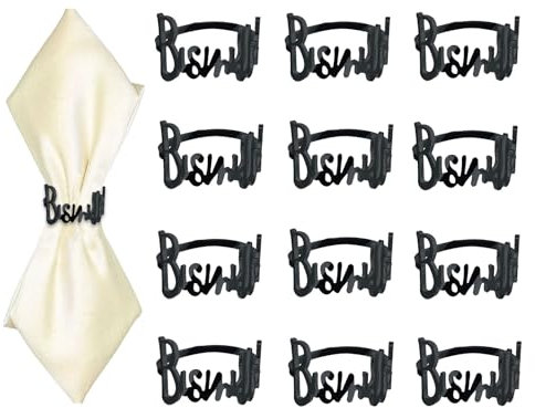 Serviettenringe, 12 Stück Metall Serviettenring Set, Bismillah Letter Tischdekoration Alphabet Serviettenring für Islam Ramadan Abendessen Party Deko (12 Stück Alphabet Schwarz)