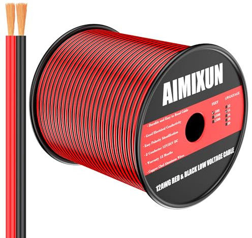 AIMIXUN 14 Gauge Wire Electrical 50FT, Red and Black Cable 12V 14 AWG Wire 2 Conductor Parallel Line Hookup LED Lighting Strips Flexible Extension Cord 14 Gauge Stranded 12V/24V