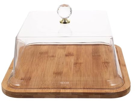 Wensmy Wood Cake Stand with Dome Dessert Display Square Cake Serving Tray with Acrylic Lid Chocolate Cupcake Candy Display Plate Multifunctional Cake Holder for Birthday Wedding Party