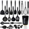 UXIYI Silicone Kitchen Utensils Set, 36PCS Heat Resistant Cooking Utensil with Holder, Kitchen Gadgets and Tools for Nonstick Cookware,36pcs Black