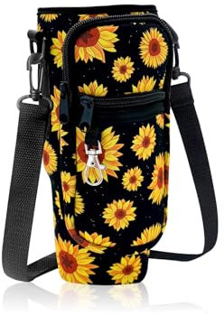 MultiValue Water Bottle Carrier Bag for Stanley Cup, Fashion Water Bottle Holder with Strap & Phone Pocket, Water Bottle Pouch Bag Fits Stanley 40oz Tumbler for Walking and Hiking (Sunflower)