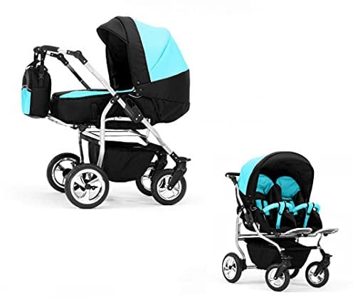 Elcar Zwillingskinderwagen 2 in 1 Duo Twin inkl. Sportsitze - 11 Teile - in Türkis