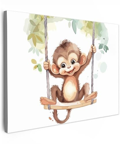 MuchoWow© Wandbilder 80x60 cm Wohnzimmer Wanddeko Schlafzimmer Zimmerdeko Wandgemälde Zimmer Deko auf Wand Dekoration Wall Art Affe - Tier - Kinder - Dschungel - Kinderzimmer - Babyzimmer