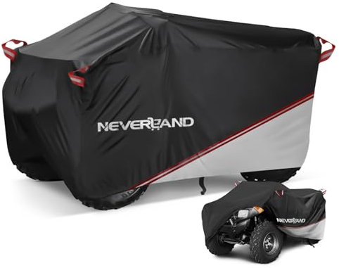 Neverland Quad Abdeckplane ATV Abdeckung,Wasserdicht Innen und Außen Verwendbar Abdeckung für Quad Cover Schnalle Schneesicher Staubdicht Quadplane Schwarze und Silberne Spleiße 210 * 120 * 115cm
