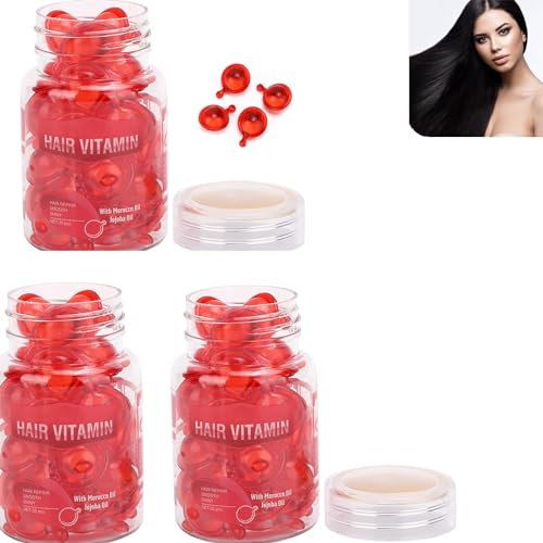 Hair Vitamin Serum Capsule, Moisturizing Anti Frizz Hair Damage Repair Essential Oil Hair Oil Capsules for Hair Repair After Perming Dyeing (Red) (3-PCS)
