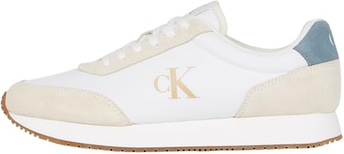 Calvin Klein Herren Runner Sneaker Retro Iconic Schuhe, Mehrfarbig (Bright White/Creamy White/Lead), 40