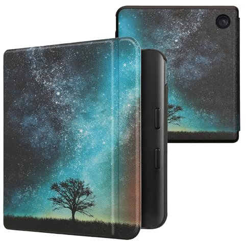 kwmobile Klapphülle kompatibel mit Kobo Kobo Libra Colour/Tolino Vision Color Hülle - eReader Case - Galaxie Baum Wiese Blau Grau Schwarz