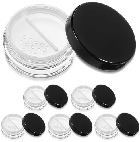 Tucnoeu 2 Stück Puderdose Leer, Kleine Dosen für Kosmetik, 10g Loose Powder Container, Tragbare Runde Plastikbehälter für Reisen, Schwarz (2)