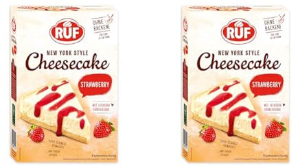 RUF New York Cheesecake Strawberry ohne Backen, Original amerikanischer Käsekuchen mit Erdbeersoße, 1 x 360g (Packung mit 2)