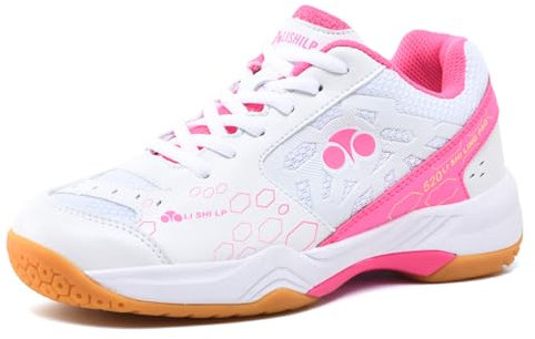 JiuQing Scarpe da Badminton Uomo Donna Scarpe da Ginnastica per Campi da Interno Scarpe da Squash Pallavolo Leggere,Rosa,37 EU