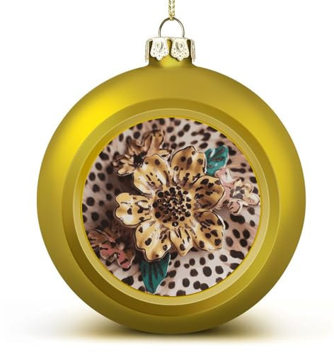 Vintage-Leoparden-Blumen-Weihnachtskugel, Ornamente, 6,1 cm, bruchsicher, hängende Weihnachtskugeln für Weihnachtsbaumdekoration, goldene Weihnachtsbaumkugeln für Urlaub, Hochzeit, Party, 1 Stück