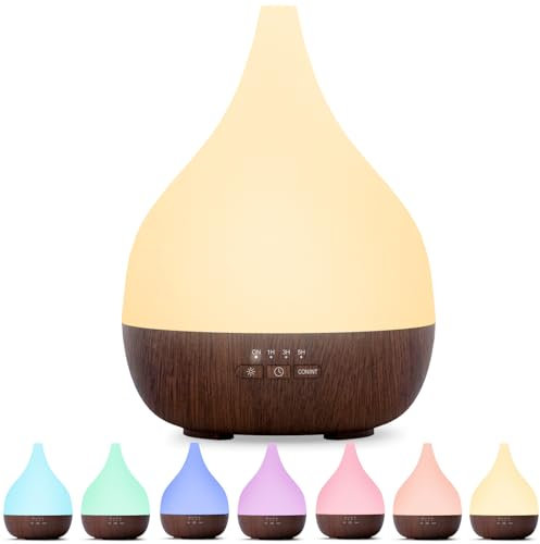 SNOWSEN Aroma Diffuser, 350ml Aromatherapie Diffusor für ätherische Öle, Ultraschall-Luftbefeuchter mit einstellbarem Nebel-Modus, 8-Farben-LED-Licht, für Haus Büro Yoga (Dunkel)