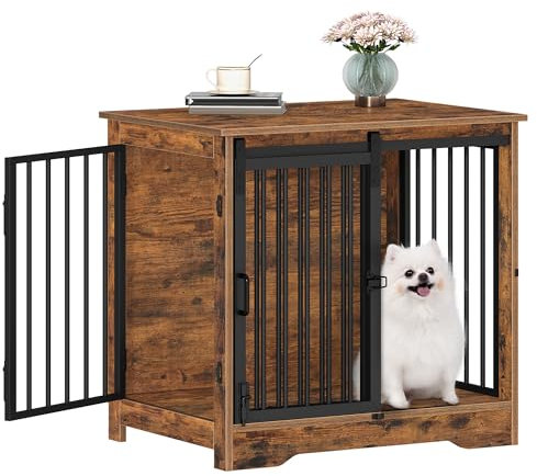 Hzuaneri Hundekäfig Möbel, 69 cm Hundebox, 2 Türen, Moderne Hundekäfig Indoor für kleine/mittlere/große Hunde, Beistelltisch, Hundebox für Zuhause 49 × 69 × 64,5 cm, Vintagebraun DFC84301B