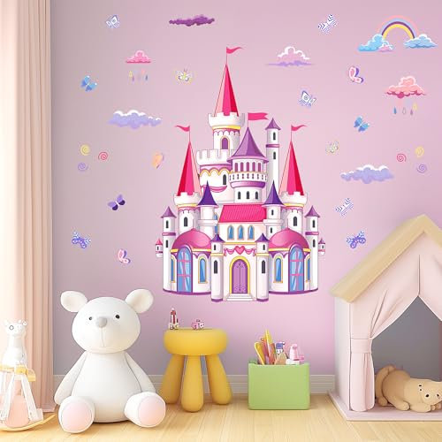 BEBOAN Wandtattoo Kinderzimmer Mädchen - Schloss Wandsticker Kinderzimmer, Wandaufkleber Kinderzimmer, Wandsticker für Babyzimmer, Kleinkinderzimmer, Schlafzimmer Wohnzimmer - Einfach zu Kleben