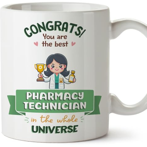 MUGFFINS Pharmacy Technician Woman Mug - in English - Best in Universe Trophy - Funny Gift for Colleagues - Ceramic 11oz Mug