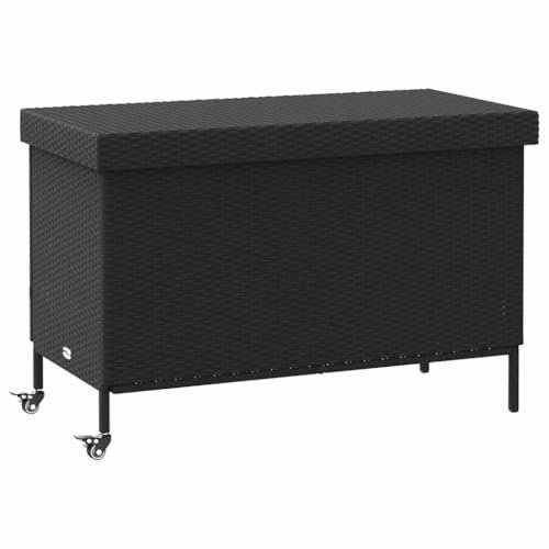 vidaXL garden storage box with wheels - black poly rattan - spacious outdoor cushion storage - 110x55x73 cm - water- & durable