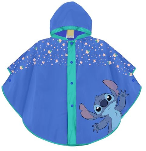 PERLETTI Cape de Pluie Stitch pour Fille Garçon - Poncho Pluie Résistant Léger Impérmeable Ecole Maternelle Extraterrestre 3 4 5 6 Ans - Veste Enfant Protection Neige avec Capuche et Boutons (Bleu)