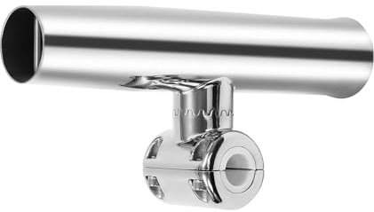 Tyvotrend Fishing Rod Holder, Rail Mount Stainless Steel Marine Boat Rail Accessory Tool with Adjustable Angle 360°, Clamp on Fishing Rod Holder for Rails, for 7/8'' and 1'', Silver
