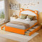boorbin Polsterbett, zweifarbiges Patchwork am Kopfende des Bettes mit niedlichen Ohrformen, mit 4 Ablagefächern, Juniorbett doppelt, Kunstlederstoff (140 * 200 cm,Orange)