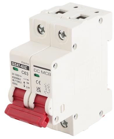 Hapivida Disjoncteur Solaire DC, Mini Disjoncteur Photovoltaïque à Montage Rail DIN DZ47-63Z C32 2P 1000V en PA66 avec Protection Surcharge pour Installation Système Panneaux Solaires