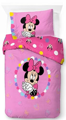 Jay Franco Disney Minnie Maus Rosa 100% Baumwolle Einzel-Bettwäsche-Set - Inklusive Kissenbezug 50 x 70 cm