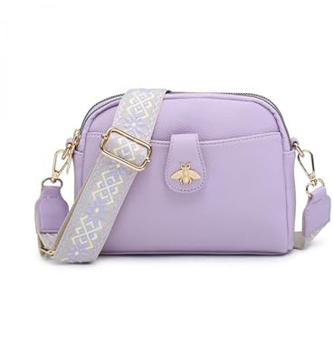 JFY Women's Bee Badge And Canvas Strap Cross Body Bag