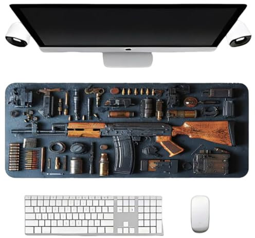 Cool Military Weapon Build Weapon Parts Display Large Gaming Mouse Pad, Personalised Desk Mat for Keyboard and Mousepad, Non-slip Large Extended Gaming Pad, Computer Supplies Accessories for Men