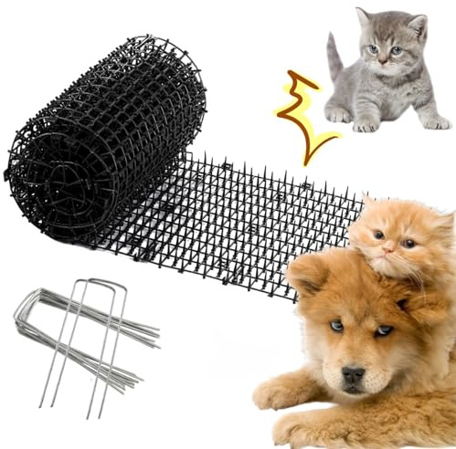 Tappetino per gatti con 8 graffette da giardino, 30 cm x 4 m, tappetino repellente per gatti, strisce anti-spighe di rete, per interni ed esterni, in plastica PP, protezione per mobili (nero)