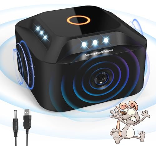 outsweat Ultrasons Souris et Rats 360°, 3 Modes Anti Souris Répulsif Souris Brancher avec 12 Lumières Stroboscopiques, 300 M² Large Portée Ultrasons Anti Rongeurs pour Souris Rat Araignée Moth Fourmi