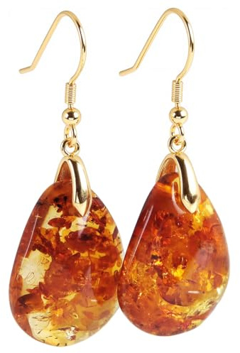 Natural Amber 925 Sterling Silver Earrings Teardrop Dangle Earrings Jewelry Gift for Women Birthday Christmas (Teardrop earrings)