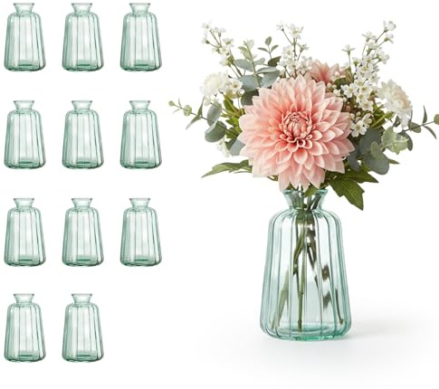 ARATERVIO Kleine Glasvasen 6er Set – Mini Vasen für Tischdeko Hochzeit – Vintage Glasvasen Set für Blumen, Trockenblumen & Wohnraum Deko – Dekorative Glasvase für Feste & Zuhause (Grün, 12PCS)