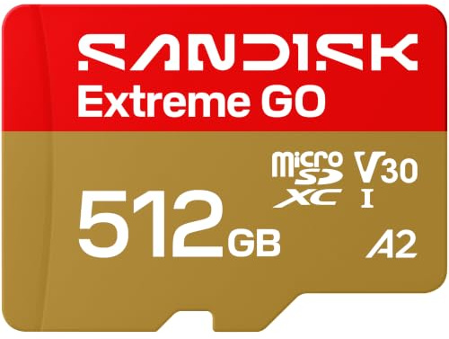SANDISK Carte microSDXC UHS-I Extreme GO 512 Go, vidéo UHD 5K et 4K, lecture 240 Mo/s en lecture, 160 Mo/s en écriture, A2, U3, V30, haute vitesse pour Android, caméra d'action et jeux vidéo