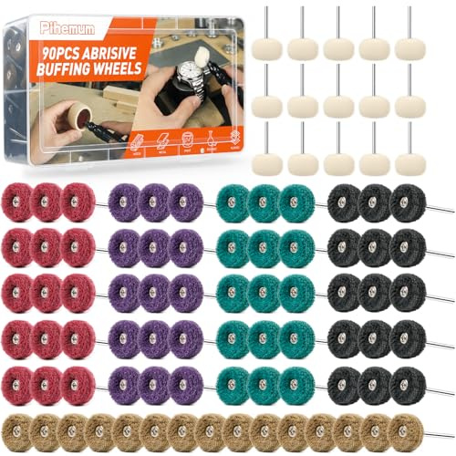 90 Stück 25 mm Schleifscheiben & Wollfilz Polierscheiben Set für Dremel – 3 mm (1/8) Schaft, inkl. 15 Wollfilz Polierscheiben, zum Schleifen und Polieren von Metall, Holz, Radnaben