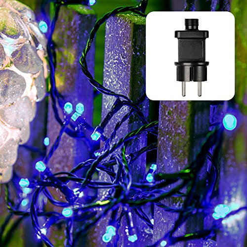 hellum LED Lichterkette blau mit 80 LED, Lichterkette außen oder innen strombetrieben, outdoor 7,9m beleuchtete Länge mit Kabel grün, Außen-Transformator <59 lm 560848