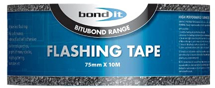 Bond-It Flashing Tape 75mm x 10Metres - Peel & Seal self-Adhesive Flashing Tape That's Weatherproof, Tough, Flexible & Easy to use. Great for roof Repairs! Choice of Widths & Lengths., Black, BDF002