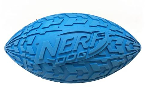 Nerf Dog Tire Squeak Football Outdoor Dog Toy, 6 Inch Dog Football Squeaking Toy for Medium and Large Breeds, Blue