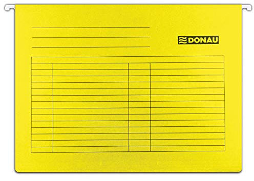 DONAU 7410905-11 Hängemappe | Aus Recycling-Karton 230 GSM für DIN A4 Seitlich offen Farbe: Gelb | 5er Packung| auswechselbarem Blanko-Schildchen| ideal für Büro und Schule und der Behörde|Grünen Punk