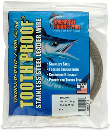 AFW # 12 - Filo in acciaio inox a prova di denti, a filo singolo, test 78,9 kg, mimetico, 134,7 m