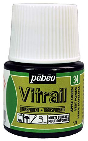 Pebeo Vitrail Stained Glass Effect Glass Paint 45-Milliliter Bottle, Apple Green,Apple Green, 050-034