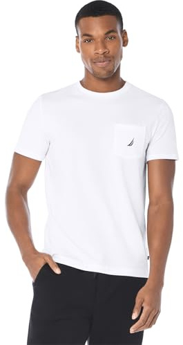 Nautica Mens Solid Crew Neck Short-Sleeve Pocket T-Shirt Fashion t Shirts, White, Small US