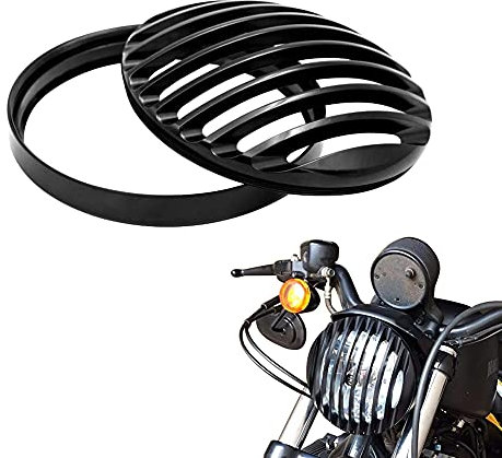Alpha Rider Motorrad Scheinwerfergitter 5 3/4 Schwarz Aluminium Scheinwerfer Abdeckung, Motorrad Scheinwerfer Grill, Abdeckung Schutz Cover für Harley Sportster Roadster XL883 883 XL1200