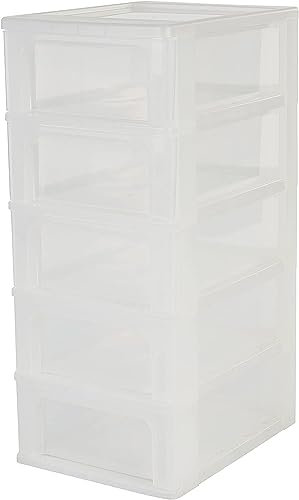 Iris Ohyama, Kunststoff Schubladenbox mit 5 flachen Schubladen, Mattweiß, Easy-Pull-System, A4, A5 & A6 Format, Schreibtisch Organizer für Büro, Schule, Schreibwaren, BPA-frei, Drawer, OCH-2005